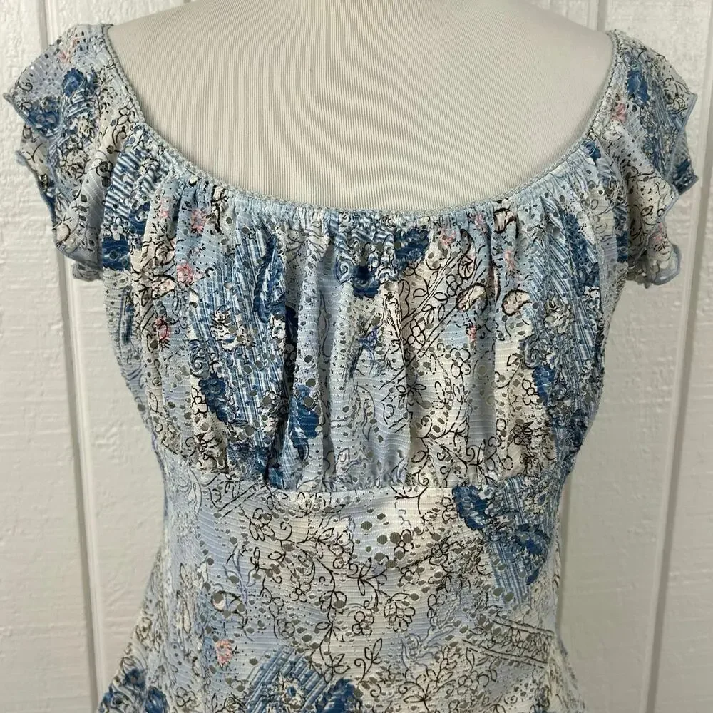 Women Vintage 1990s Milkmaid Short Sleeve Top Blue Fairy Streetwear Size Large - Picture 3 of 7